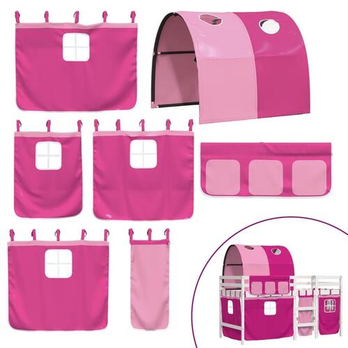 Højseng med tunnel 90x200 cm massivt fyrretræ pink