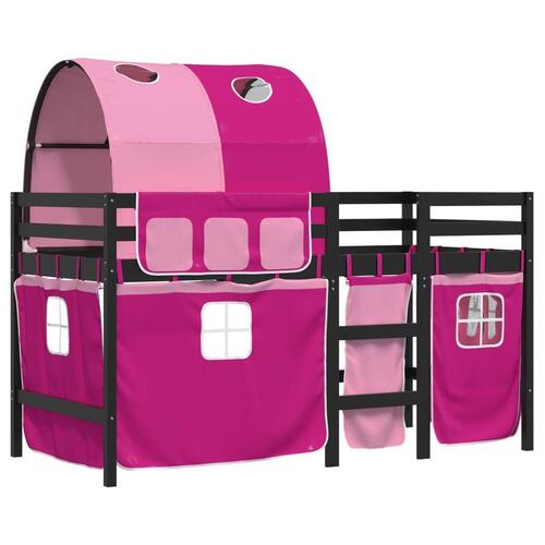 Højseng med tunnel 90x190 cm massivt fyrretræ pink