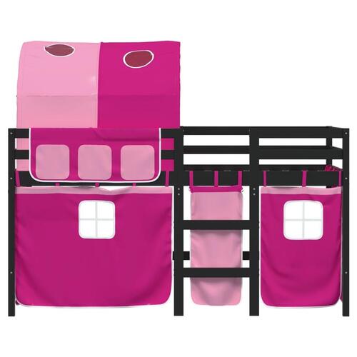 Højseng med tunnel 90x190 cm massivt fyrretræ pink