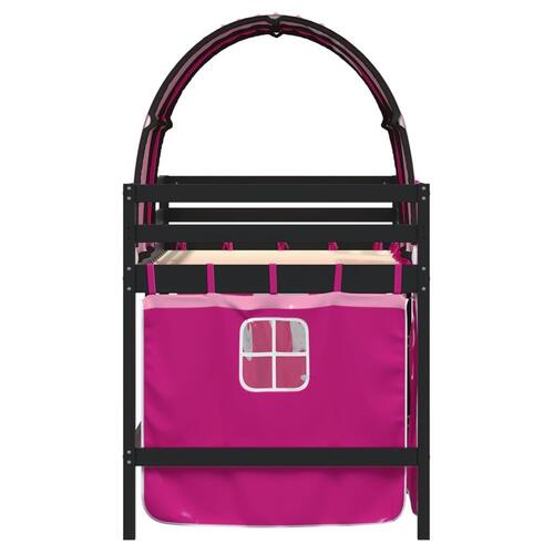 Højseng med tunnel 90x190 cm massivt fyrretræ pink