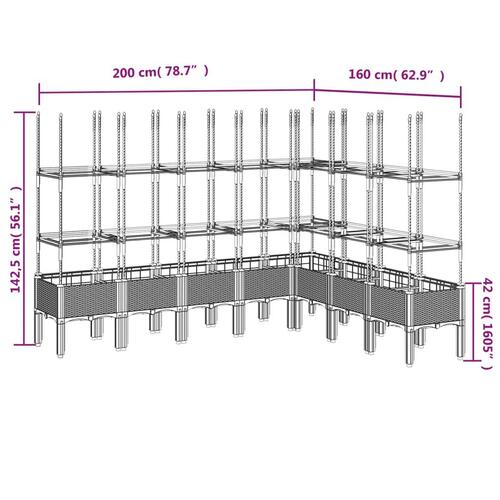 Plantekasse med espalier 200x160x142,5 cm PP grå