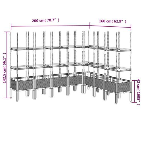 Plantekasse med espalier 200x160x142,5 cm PP sort