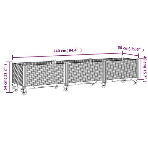 Plantekasse med hjul 240x50x54 cm PP sort