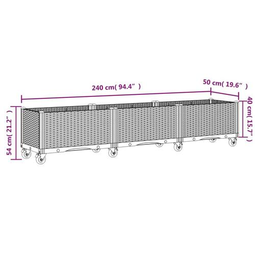 Plantekasse med hjul 240x50x54 cm PP brun