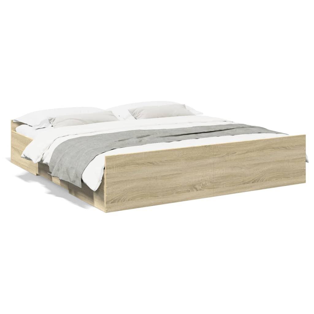 Sengeramme med skuffer 180x200 cm konstrueret træ sonoma-eg