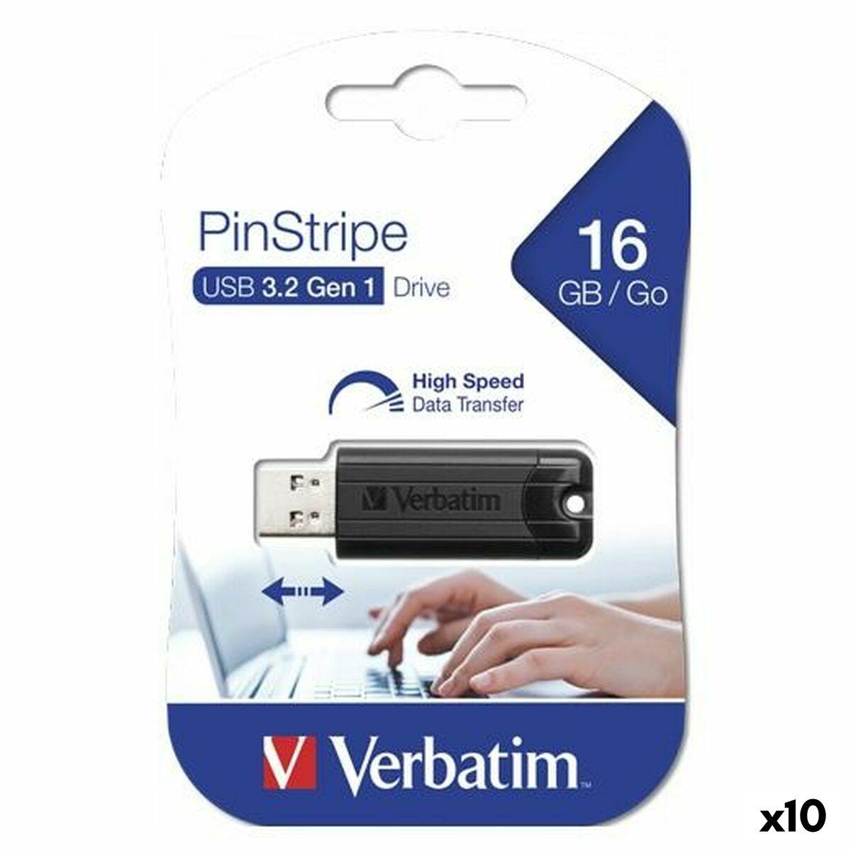 Verbatim PinStripe USB-stick 16 GB - Sort (pakke med 10)