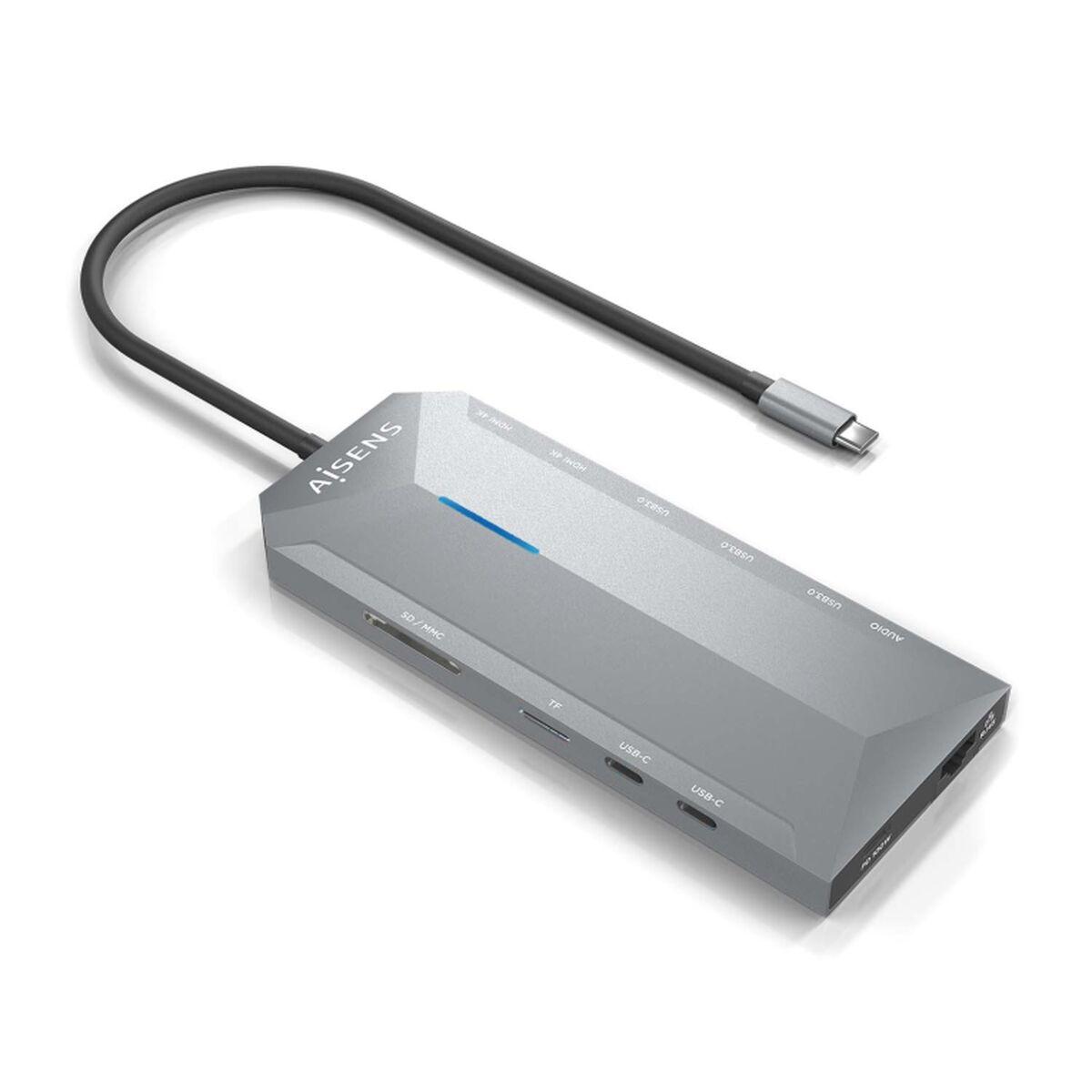Aisens USB‑hub ASUC-12P005-GR, grå - 100 W, 12‑i‑1