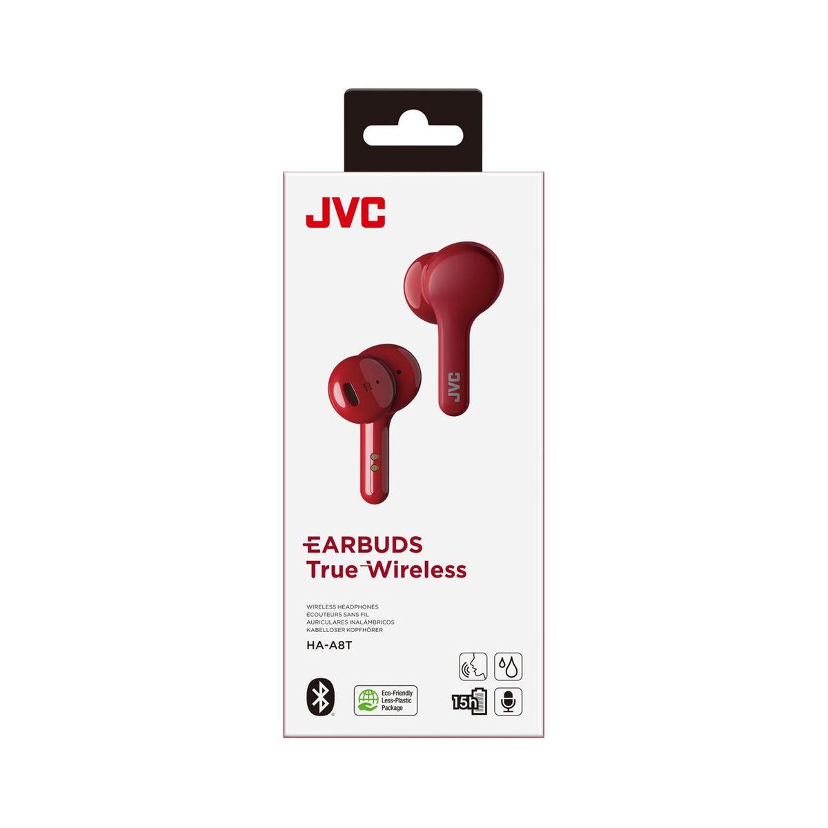 JVC HA-A8T - ægte trådløse øretelefoner med mik. - ørespids / in-ear - Bluetooth® 5.0 - op til 15 timers batteritid (via medfølgende ladeæske) - Rød