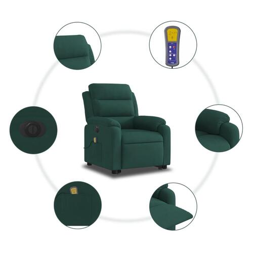 Massagestol med løftefunktion velour mørkegrøn