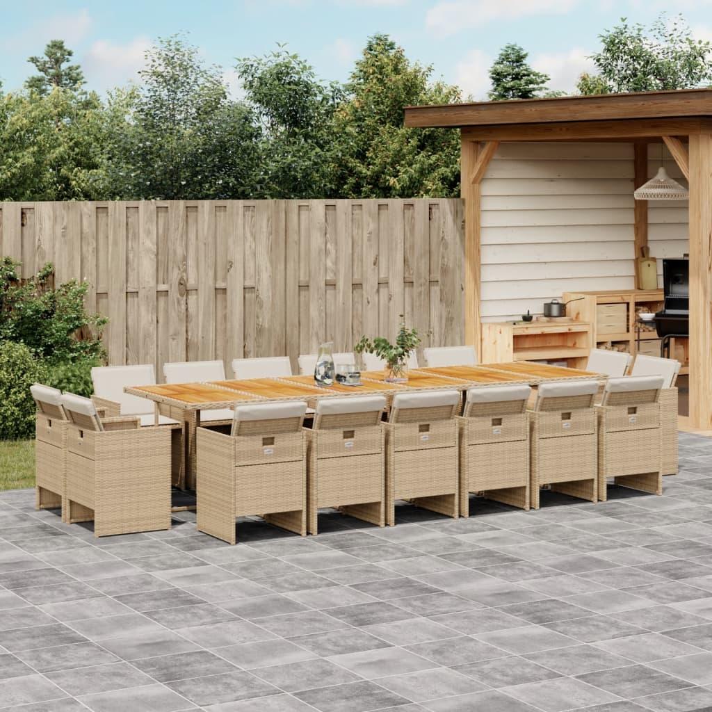 Spisebordssæt til haven 17 dele med hynder polyrattan beige