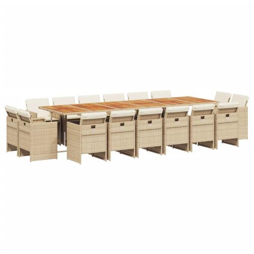 Spisebordssæt til haven 17 dele med hynder polyrattan beige