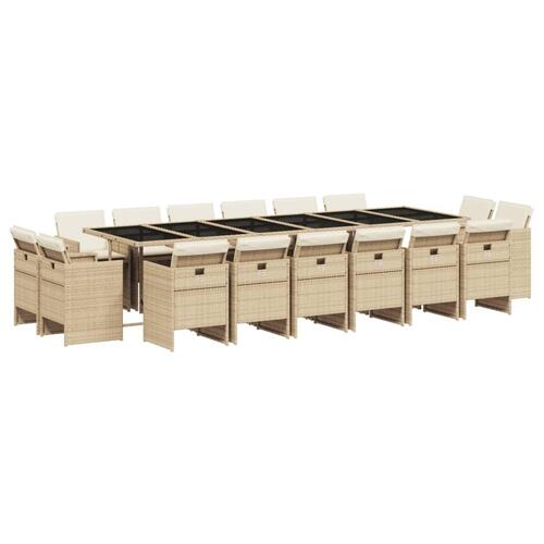 Spisebordssæt til haven 17 dele med hynder polyrattan beige