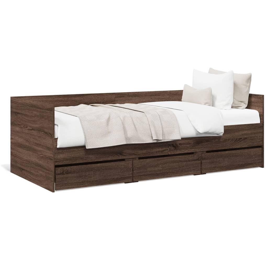 Daybed med skuffer uden madras 75x190 cm brunt eg