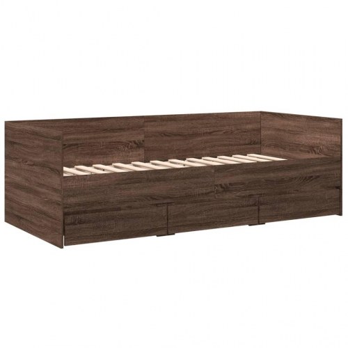 Daybed med skuffer uden madras 75x190 cm brunt eg