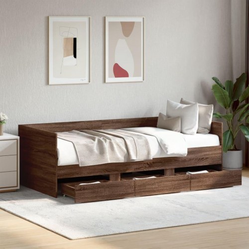 Daybed med skuffer uden madras 75x190 cm brunt eg