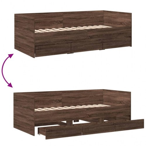 Daybed med skuffer uden madras 75x190 cm brunt eg