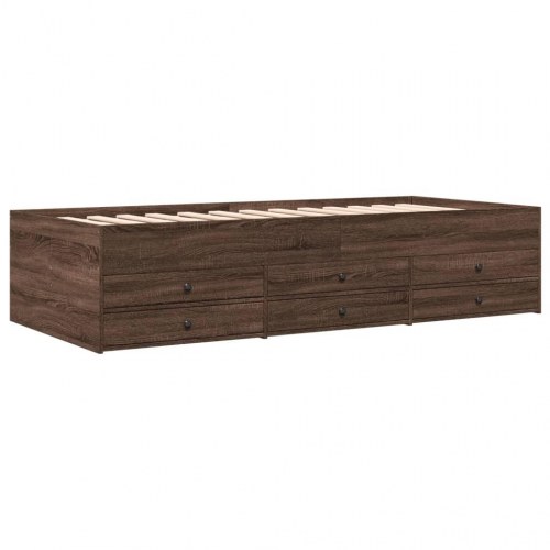 Dagseng med 6 skuffer 100 x 200 cm - brunt egetræ