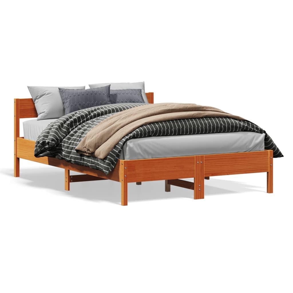 Sengeramme uden madras 135x190 cm massivt fyrretræ brun