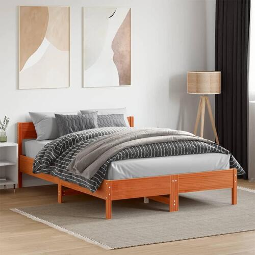 Sengeramme uden madras 135x190 cm massivt fyrretræ brun