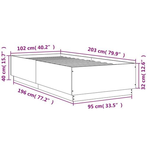 Sengeramme 100x200 cm konstrueret træ grå sonoma-eg