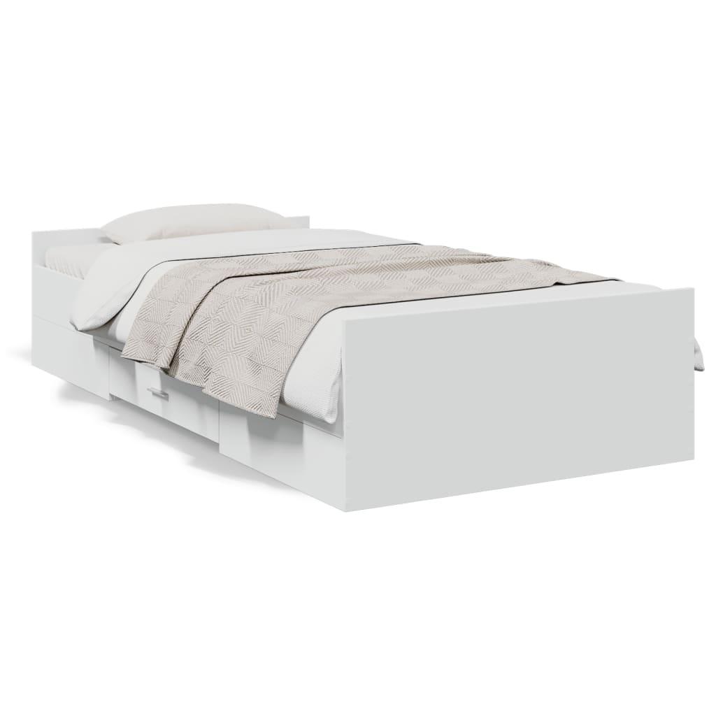 Sengeramme med skuffer 90x190 cm konstrueret træ hvid billede