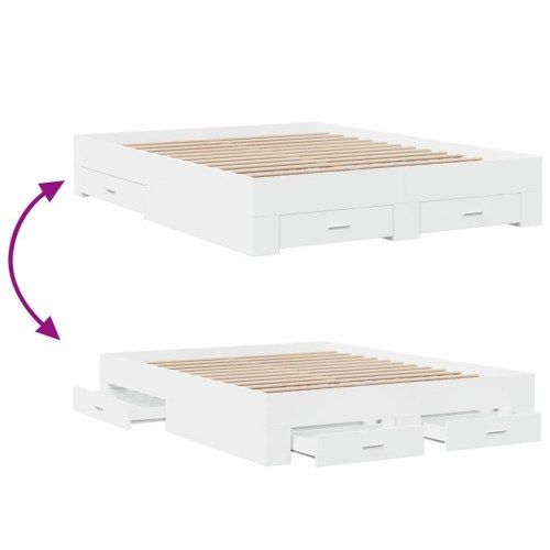 Sengeramme med skuffer 150x200 cm konstrueret træ hvid