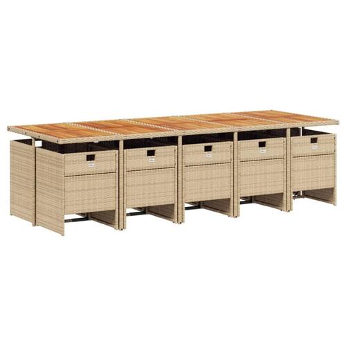 Spisebordssæt til haven 11 dele med hynder polyrattan beige
