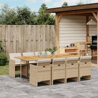 Spisebordssæt til haven 9 dele med hynder polyrattan beige
