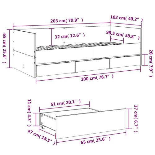 Daybed med skuffer 100x200 cm konstrueret træ røget eg