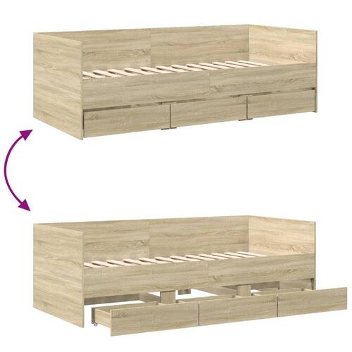 Daybed med skuffer uden madras 75x190 cm sonoma-eg