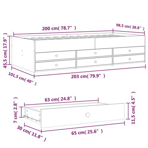 Daybed med skuffer uden madras 100x200 cm sonoma-eg