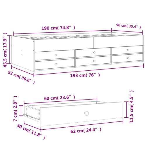 Daybed med skuffer 90x190 cm konstrueret træ sonoma-eg