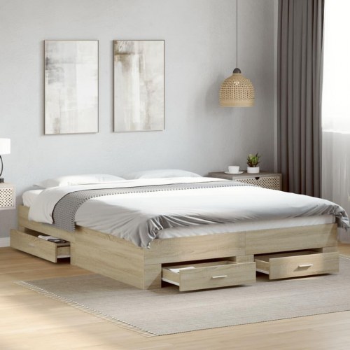 Sengeramme med 4 skuffer 150 x 200 cm - sonoma-eg