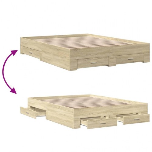 Sengeramme med 4 skuffer 150 x 200 cm - sonoma-eg