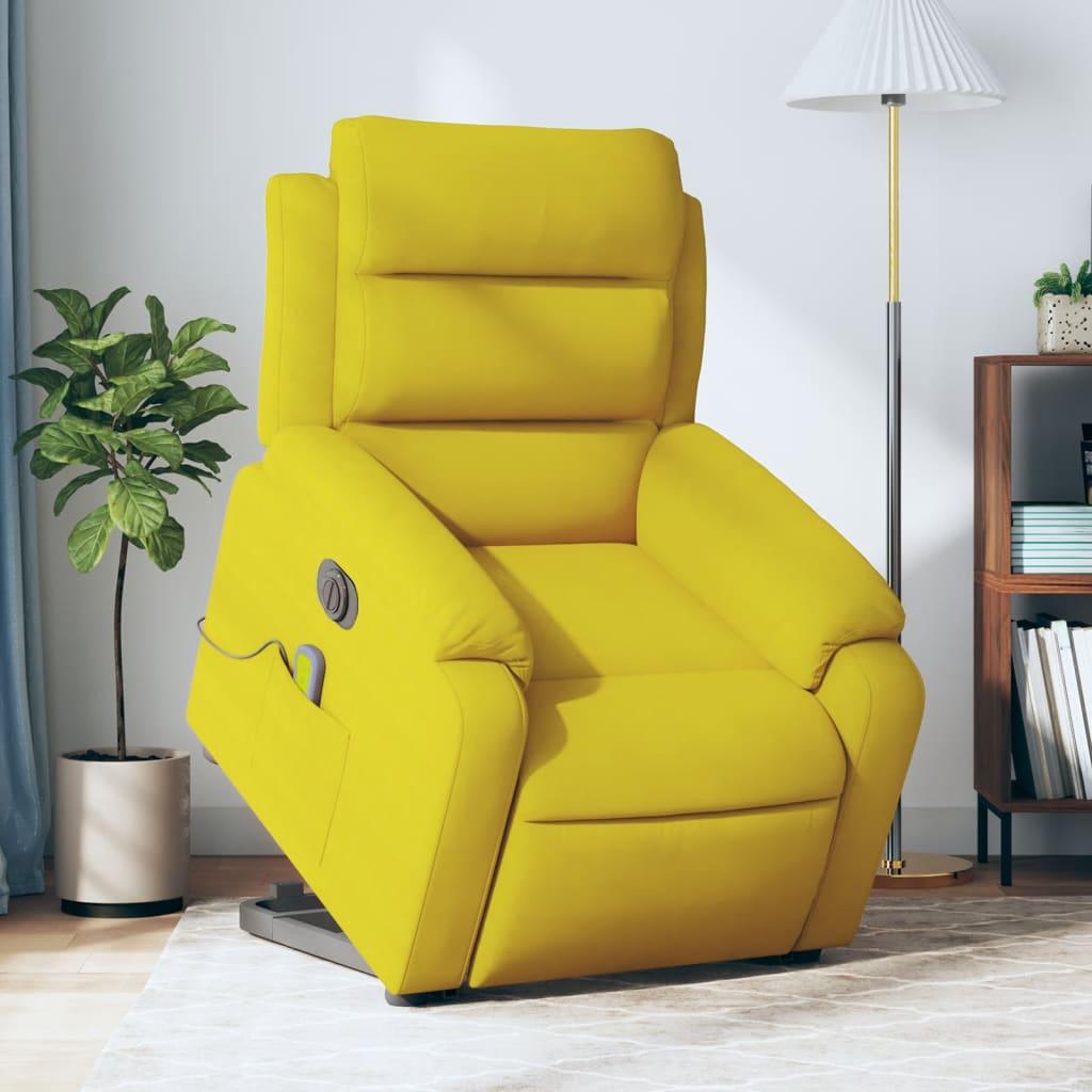 Løftestol med massagefunktion velour gul