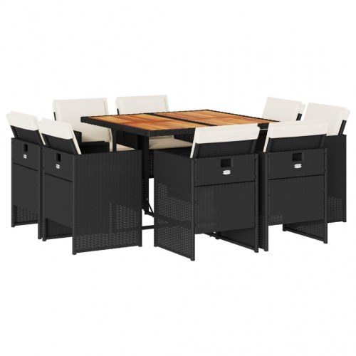 Spisebordssæt til haven 9 dele med hynder polyrattan sort