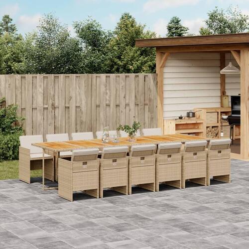 Spisebordssæt til haven 13 dele med hynder polyrattan beige