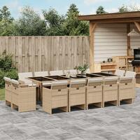 Spisebordssæt til haven 15 dele med hynder polyrattan beige