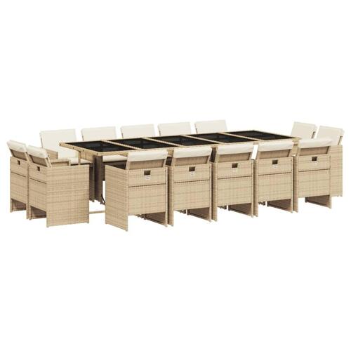 Spisebordssæt til haven 15 dele med hynder polyrattan beige