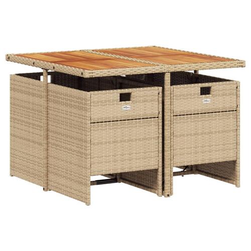Spisebordssæt til haven 5 dele med hynder polyrattan beige