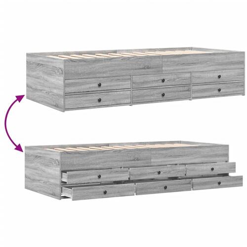 Daybed med skuffer uden madras 100x200 cm grå sonoma-eg