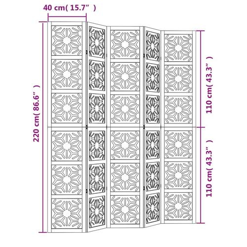 Rumdeler 5 paneler massivt kejsertræ brun og sort