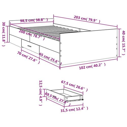 Sengeramme med skuffer 100x200 cm konstrueret træ brunt egetræ