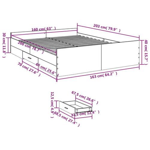 Sengeramme med skuffer 160x200 cm konstrueret træ grå sonoma-eg