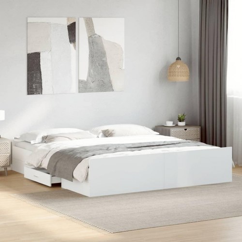 Sengeramme med skuffer 200 x 200 cm - hvid