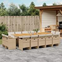 Spisebordssæt til haven 15 dele med hynder polyrattan beige