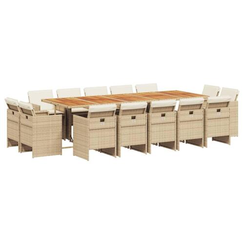 Spisebordssæt til haven 15 dele med hynder polyrattan beige