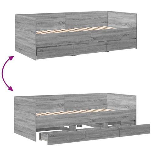 Daybed med skuffer uden madras 100x200 cm grå sonoma-eg