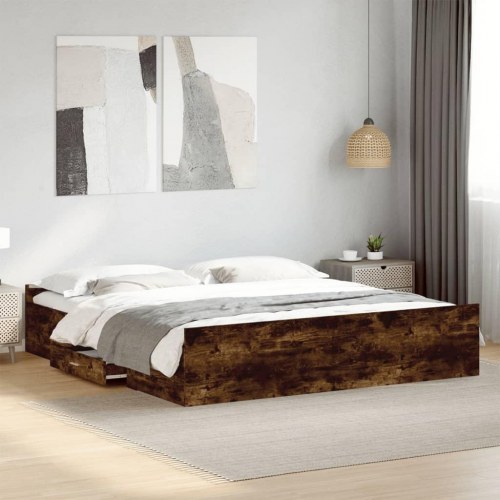 Sengeramme med 2 skuffer 200 x 200 cm - røget eg