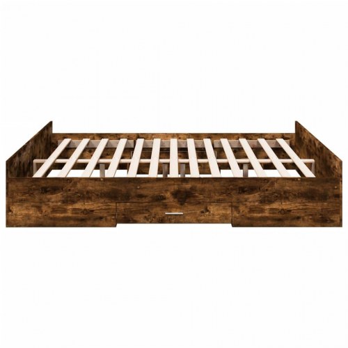 Sengeramme med 2 skuffer 200 x 200 cm - røget eg